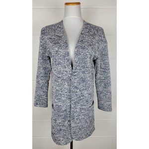 LL Bean Signature Open Front‎ Long Cardigan Sweater Blue White XS